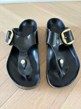 Birkenstock Womens Gizeh Big Buckle Black Leather Slip On Sandals EU 41 US 10